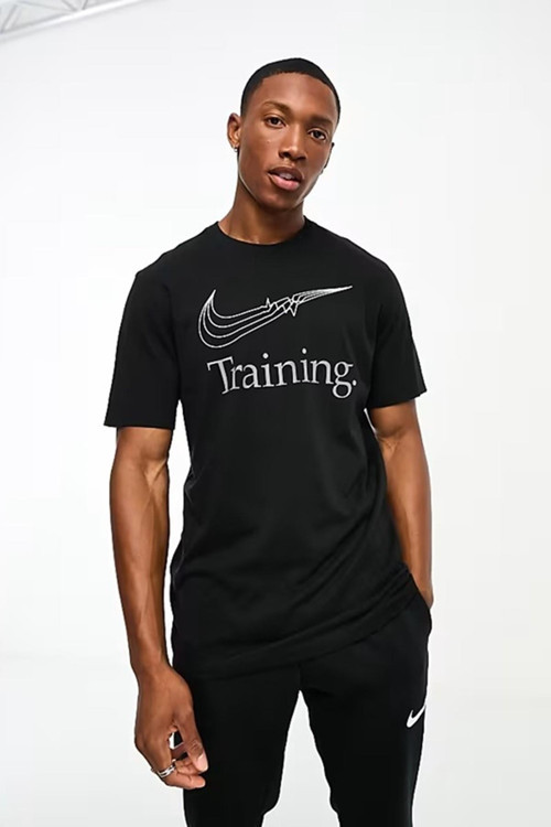 Training Dri Fit Swoosh Graphic Tshirt Black Erkek Koşu Antrenman Tişörtü Sİyah