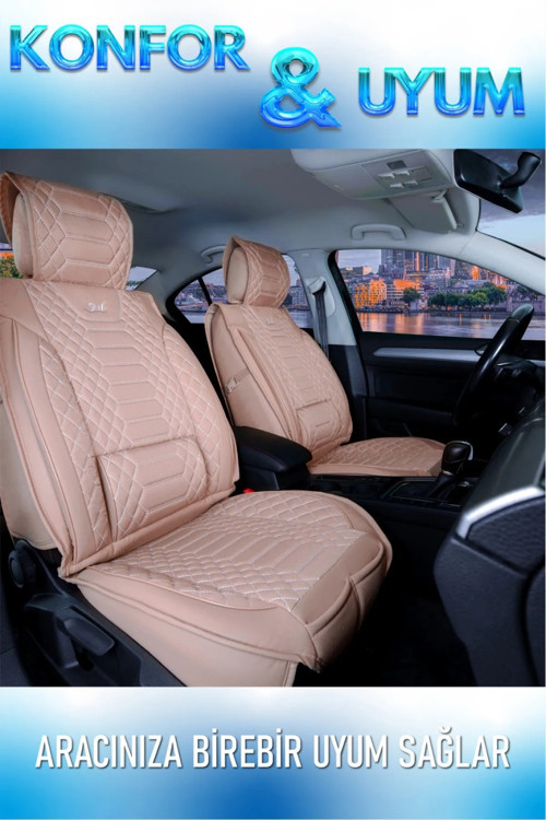 Opel Combo 2+1 Parçalı Lüx Deri Oto Koltuk Kılıfı Ön Arka Takım Royal BEJ
