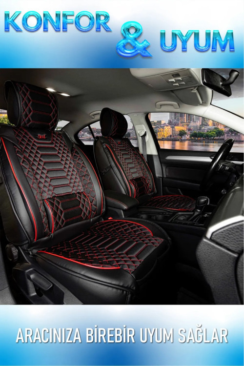 Skoda Forman 2+1 Parçalı Lüx Deri Oto Koltuk Kılıfı Ön Arka Takım Royal SİYAH KIRMIZI