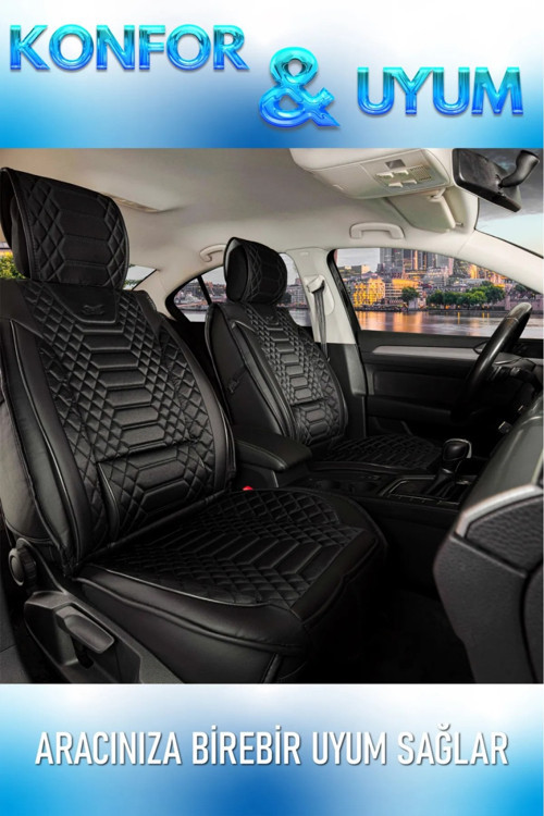 Fiat Fiorino Panorama 2+1 Parçalı Lüx Deri Oto Koltuk Kılıfı Ön Arka Takım Royal TAM SİYAH