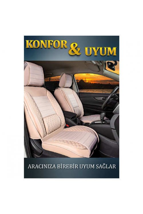 Ford Transit Connect 2+1 Parçalı Lüx Deri Oto Koltuk Kılıfı Ön Arka Takım Safir BEJ