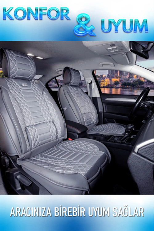 Ford Tourneo Courier 2+1 Parçalı Lüx Deri Oto Koltuk Kılıfı Ön Arka Takım Royal FÜME