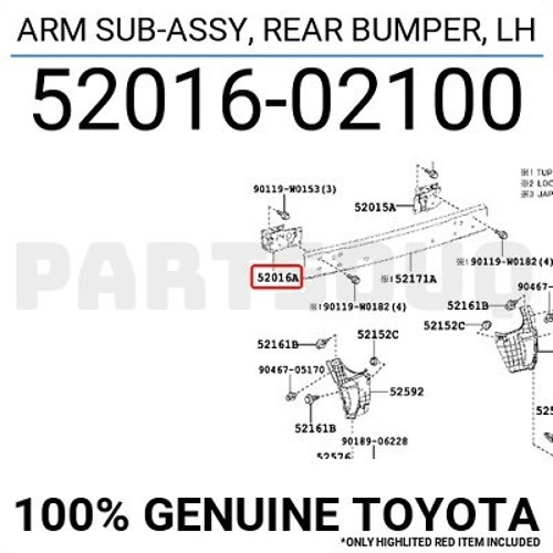 Toyota Corolla- E150- 07/13; Arka Tampon Demiri Bağlantı Ayağı Sol (Metal) (Oem No: 52016-02100)