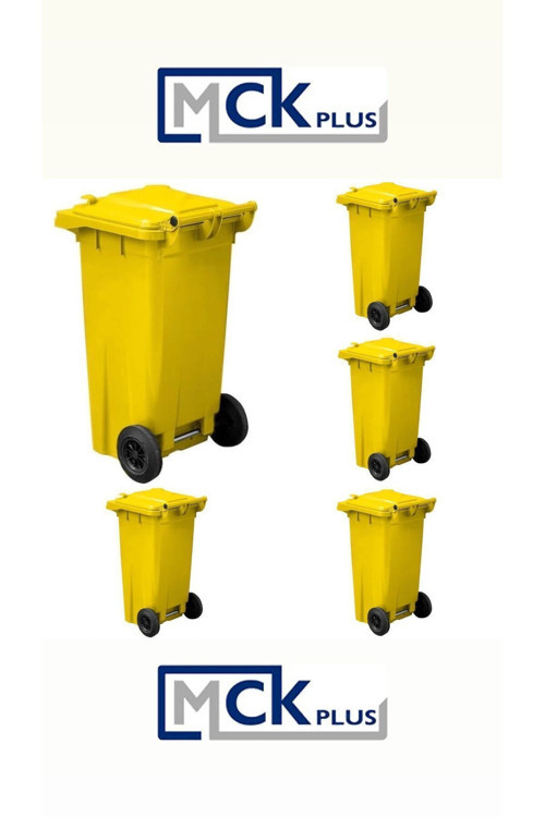 Sarı Plastik Çöp Konteyneri Çöp Kovası 120 Lt Isıya Karşı Dayanıklı 5 Adet
