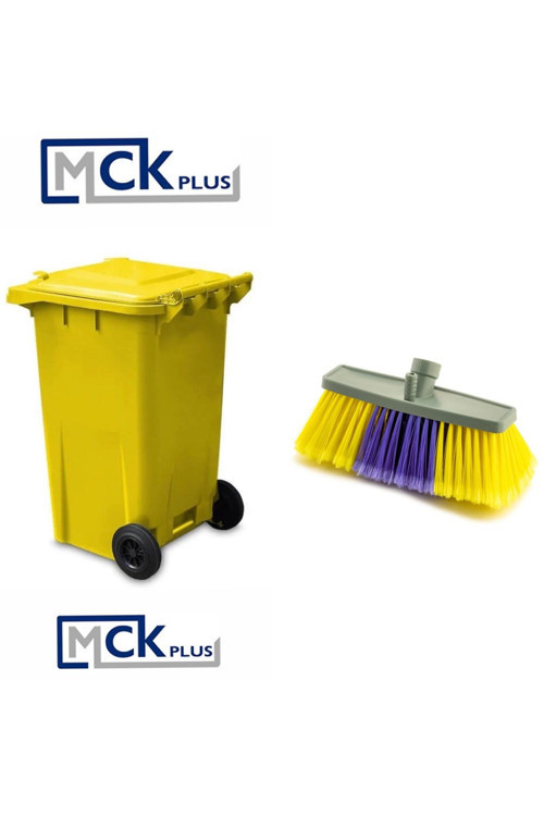 Fırçalı Sarı Plastik Çöp Konteyneri Takımı 240 Litre Konteyner - Isıya Dayanıklı Malzeme - Sarı
