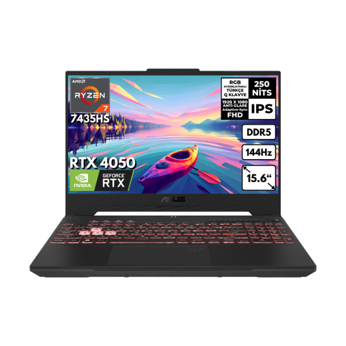 Tuf A15 Ryzen 7-7435HS 64-GBDDR5 4 TBSSD RTX4050 (6GB-140W) 144 Hz Windows 11 Home 15.6" FHD FA507NUR-LP035HMF54