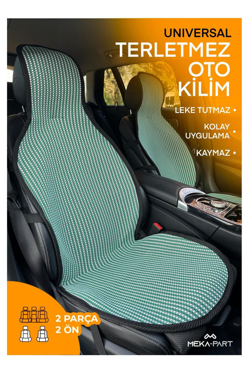 Oto Koltuk Koruyucu Kılıf 2 Parça Universal Ön Koltuklar Yeşil Beyaz %100 Pamuk