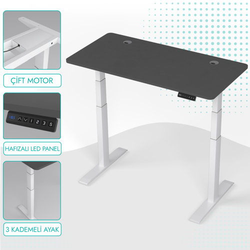 O-Flex Duo Çift Motorlu Elektrikli Yükseklik Ayarlı Masa - 160x80 - Antrasit - B