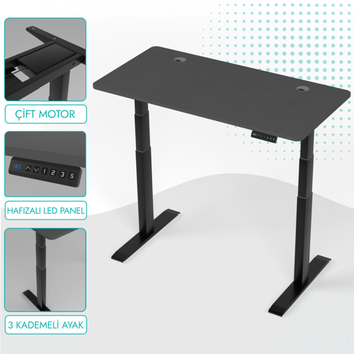 O-Flex Duo Çift Motorlu Elektrikli Yükseklik Ayarlı Masa - 160x80 - Antrasit - S