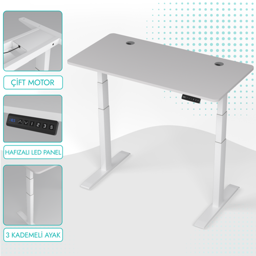 O-Flex Duo Çift Motorlu Elektrikli Yükseklik Ayarlı Masa - 160x80 - Beyaz - B