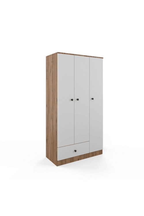 Berlin Gardırop 001 - Atlas Çam / Beyaz - Çekmeceli - Kapaklı