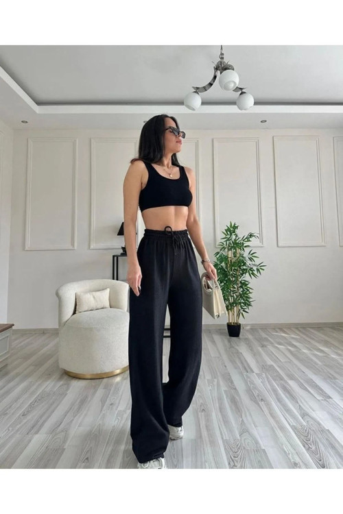 Gofre Kumaş Fitilli Tiril Tiril Bol Paça Pantolon Salaş Model