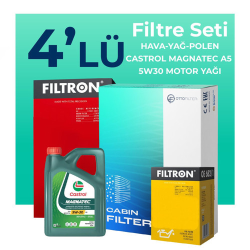 Dacia Sandero 0.9 Benzinli Filtre Bakım Seti Castrol Motor Yağlı (2012-2020) 4 Lü