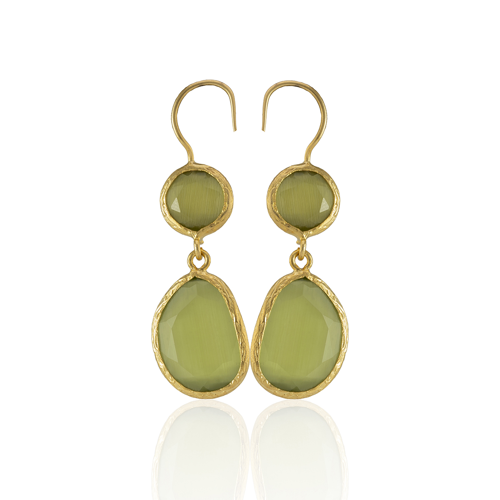 Kadir Jewellery 22 Ayar Altın Kaplama Kadın Taşlı Küpe -El İşçiliği Ve Hipoalerjenik Küpe