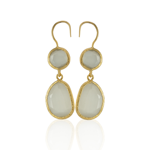 Kadir Jewellery 22 Ayar Altın Kaplama Kadın Taşlı Küpe -El İşçiliği Ve Hipoalerjenik Küpe