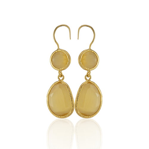 Kadir Jewellery 22 Ayar Altın Kaplama Kadın Taşlı Küpe -El İşçiliği Ve Hipoalerjenik Küpe
