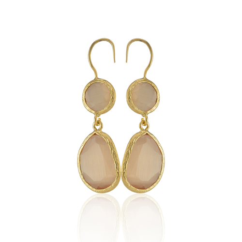 Kadir Jewellery 22 Ayar Altın Kaplama Kadın Taşlı Küpe -El İşçiliği Ve Hipoalerjenik Küpe