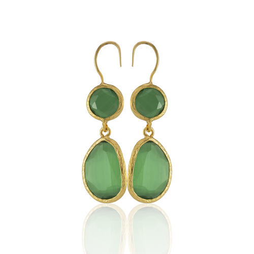 Kadir Jewellery 22 Ayar Altın Kaplama Kadın Taşlı Küpe -El İşçiliği Ve Hipoalerjenik Küpe