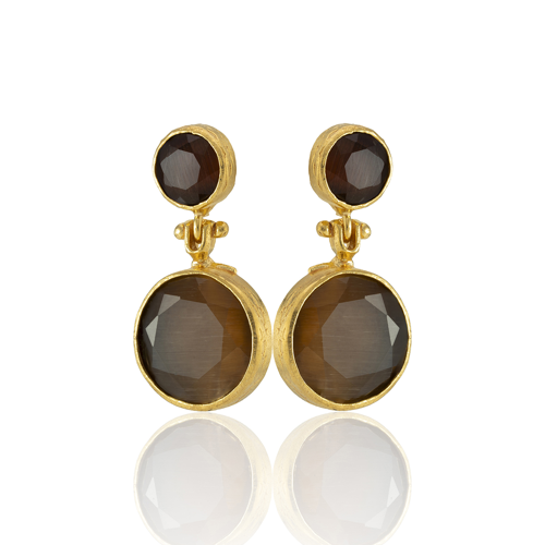 Kadir Jewellery 22 Ayar Altın Kaplama Kadın Taşlı Küpe -El İşçiliği Ve Hipoalerjenik Küpe