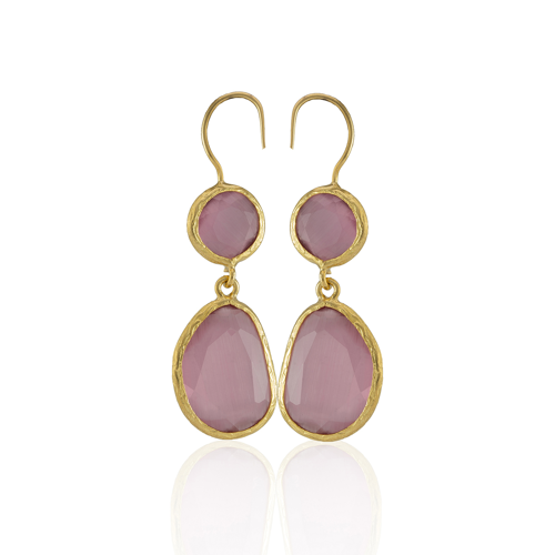Kadir Jewellery 22 Ayar Altın Kaplama Kadın Taşlı Küpe -El İşçiliği Ve Hipoalerjenik Küpe