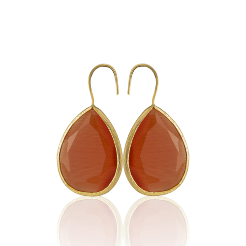 Kadir Jewellery 22 Ayar Altın Kaplama Damla Taşlı Küpe -El İşçiliği Ve Hipoalerjenik Küpe