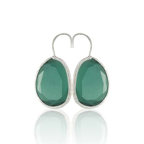 Kadir Jewellery Gümüş Kaplama Fosil Taşlı Küpe -El İşçiliği Ve Hipoalerjenik Küpe
