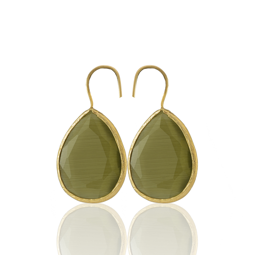 Kadir Jewellery 22 Ayar Altın Kaplama Damla Taşlı Küpe -El İşçiliği Ve Hipoalerjenik Küpe