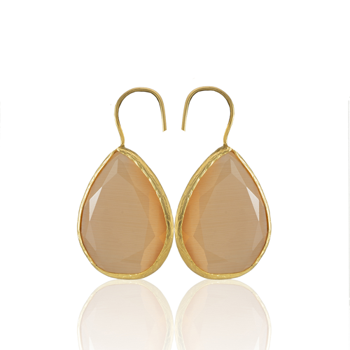 Kadir Jewellery 22 Ayar Altın Kaplama Damla Taşlı Küpe -El İşçiliği Ve Hipoalerjenik Küpe
