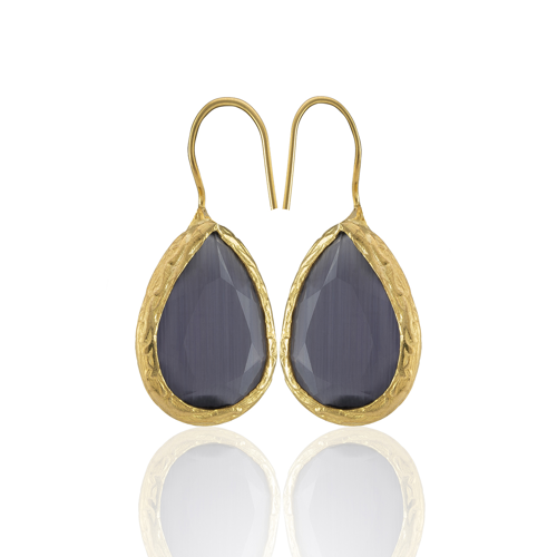 Kadir Jewellery 22 Ayar Altın Kaplama Damla Taşlı Küpe -El İşçiliği Ve Hipoalerjenik Küpe