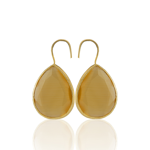 Kadir Jewellery 22 Ayar Altın Kaplama Damla Taşlı Küpe -El İşçiliği Ve Hipoalerjenik Küpe