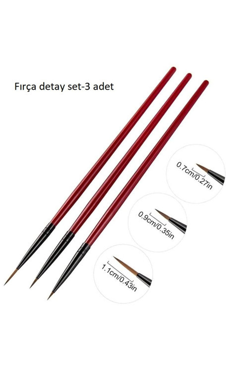 Detay Fırça Seti Kırmızı-İnce Uçlu Fırça-Tırnak Süsleme Fırçası-Desen Fırçası, Altın Fırçası-3 Ad