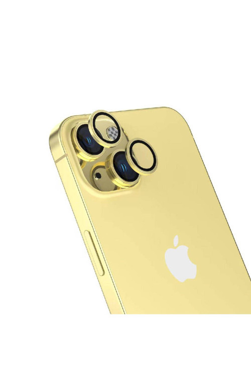 İphone 15 Uyumlu Zore Cl-15 Parmak İzi Bırakmayan Anti-Refnsmive Kamera Koruyucu-Sarı