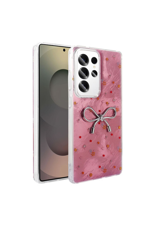 Galaxy S24 Ultra Kılıf Kamera Korumalı Figürlü Zore Ponti Silikon Kapak - Açık Pembe