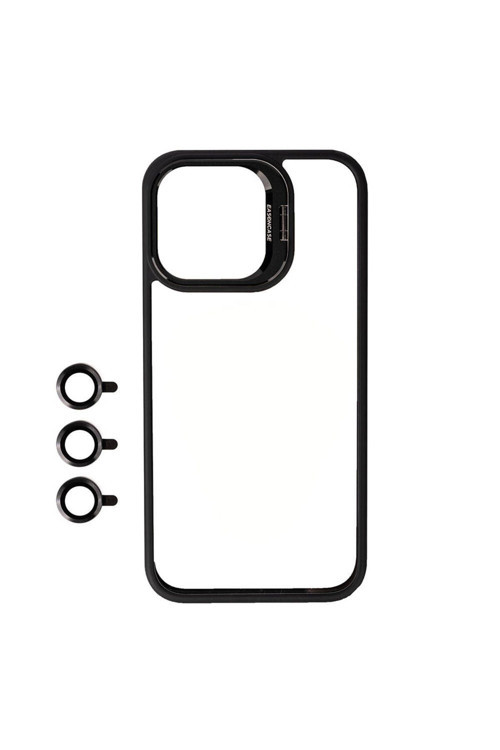 İphone 15 Pro Max Uyumlu Kamera Lzore Korumalı Standlı Zore Klon Lnsm-Li Kılıf-Siyah