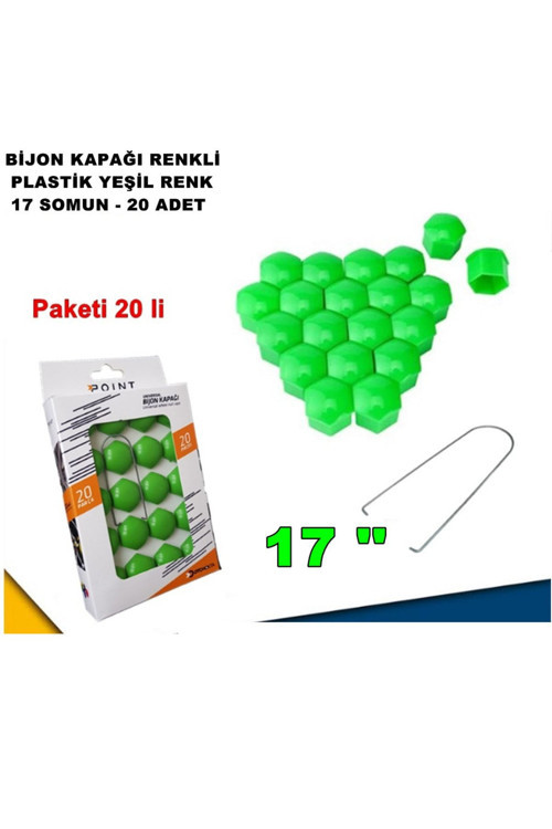 Renkli Bijon Kapağı Plastik Yeşil Renk Altıgen 17 Mm Bijon Uyumlu 20 Adet -