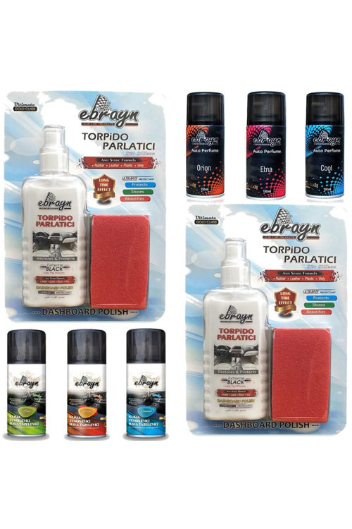 3 Ad Klima Ve Hava Temizleyici Sprey+2 Ad 200Ml Torpido Parlatıcı Set+3 Ad Oto Parfüm Ebrayn-8 Parça