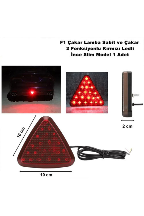 F1 Çakar Lamba Üçgen Yeni Slim Model Kırmızı Ledli 12V 2 Fonksiyonlu 1 Adet -