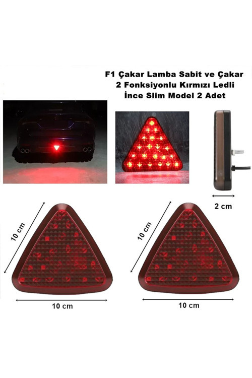 F1 Çakar Lamba Üçgen Yeni Slim Model Kırmızı Ledli 12V 2 Fonksiyonlu 2 Adet -