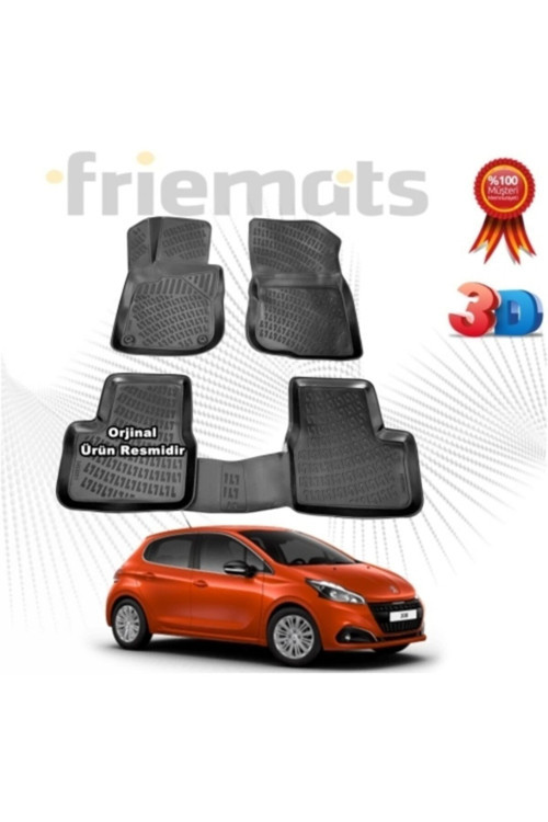 Peugeot 208 3D Havuzlu Paspas Hb 2012 - 2020 Arası Siyah 4 Parça Set - Friemats