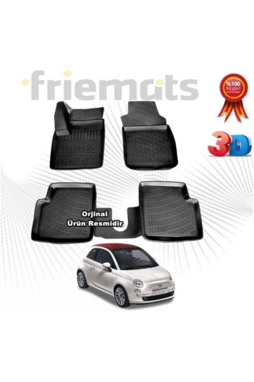 Fiat 500 C 3D Havuzlu Paspas 2010 - 2020 Arası Siyah 4 Parça Set - Friemats Marka