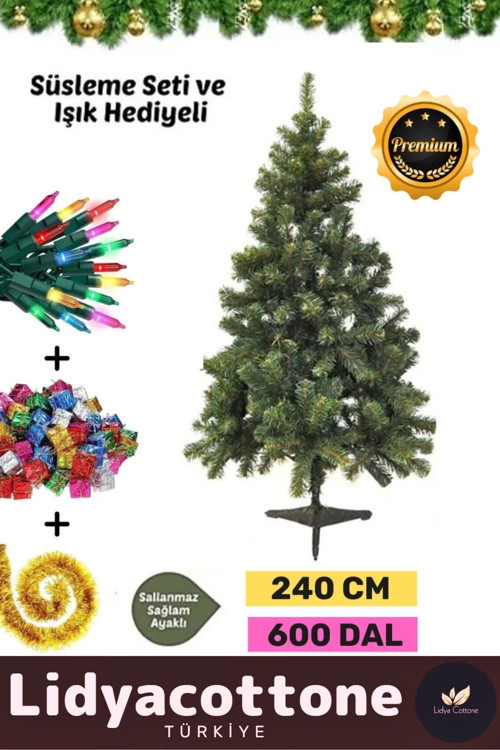 Noel Paketi Süsleme Seti Yılbaşı Çam Ağacı Renkli Işığı Kutlama Parti Yeni Yıl Süsleri 240Cm 600 Dal