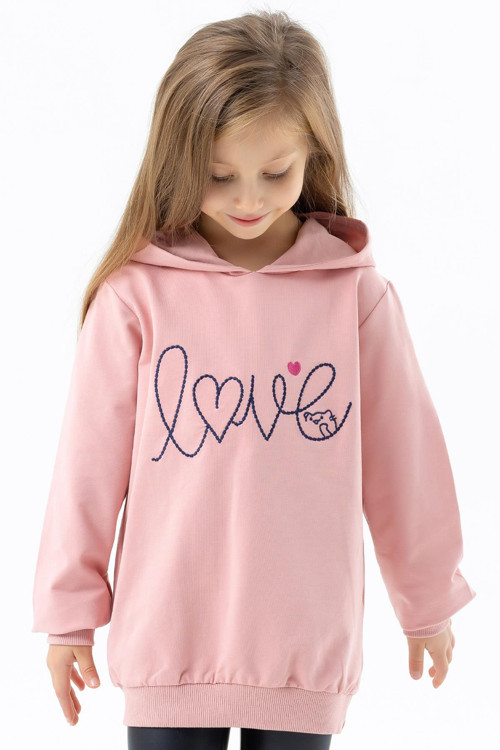 Kız Çocuk Sweatshirt Nakışlı Yazı Baskılı 2-6 Yaş, Pudra