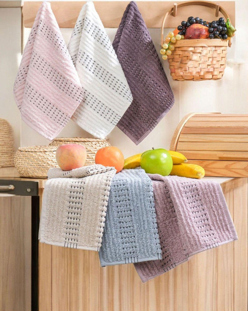 6 lı El Yüz Mutfak Havlusu Seti Zincir Desen 30 X 50 Cm