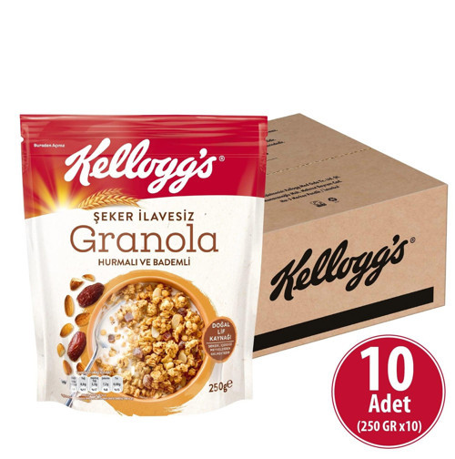 Şeker İlavesiz Granola Hurmalı Ve Bademli 250 gr x 10 Adet, %43 Yulaf Içerir, Lif Kaynağı