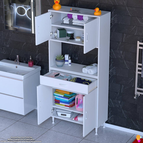 ARDA Banyo Dolabı 85x173x32,5cm 1 çekmece 4 kapak ve 5 raflı İhtiyaca uygun kolay kurulum
