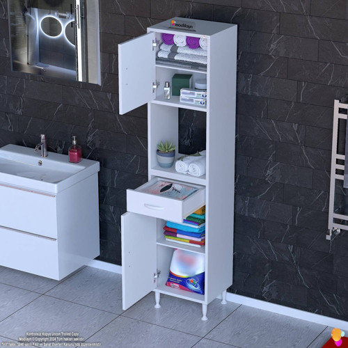 ARDA Banyo Dolabı 45x173x32,5cm 1 çekmece 2 kapak ve 5 raflı İhtiyaca uygun kolay kurulum