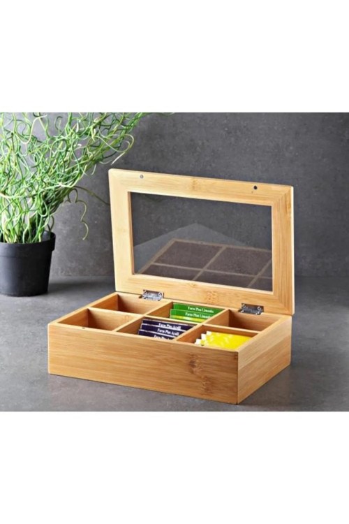 Bambu Organizer Kutu Takı Aksesuar Çay Kutusu 6 Bölmeli PBT312