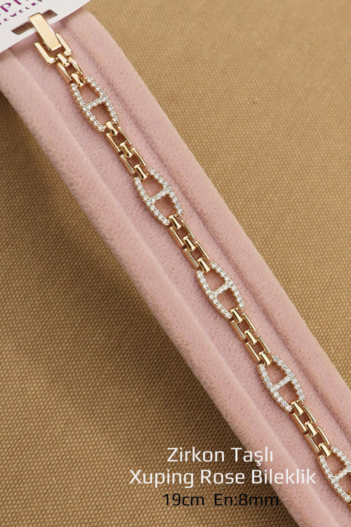 Xuping Bileklik - Vip Beyaz Zirkon Taşlı Halka Xuping Bileklik Gold 19Cm En:8Mm Yeni Sezon