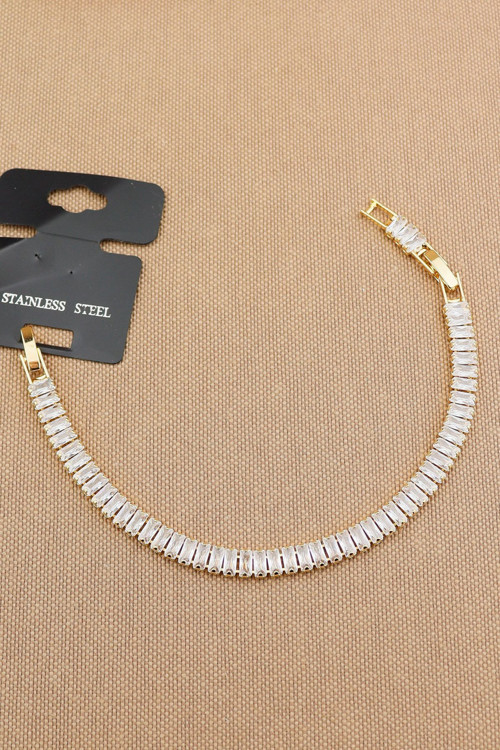 Çelik Su Yolu - 5Mm Baget Zirkon Taşlı Suyolu Çelik Bileklik Gold Kararmaz Solmaz 17+2Cm