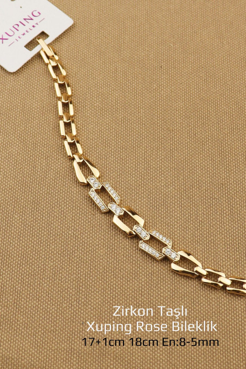 Xuping Bileklik - Vip Beyaz Zirkon Taşlı Halka Xuping Bileklik Rose 17+1Cm En:8-5Mm Yeni Sezon